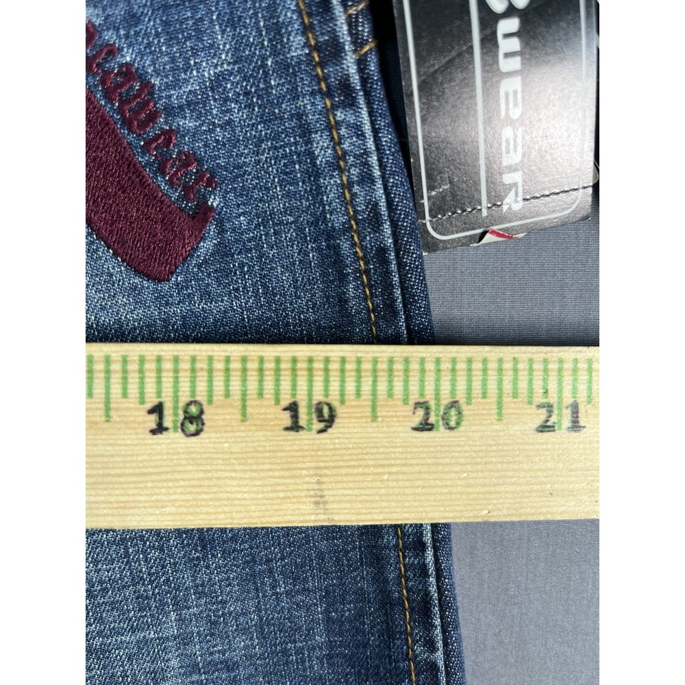 Rocawear Denim Mini Skirt Dark Wash Embroidered Logo Y2K Size 1/2 - Picture 7 of 8